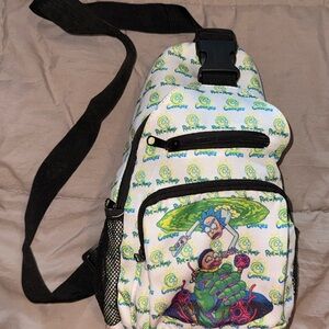 Rick & Morty Cookies  White and Green Sling Backpack